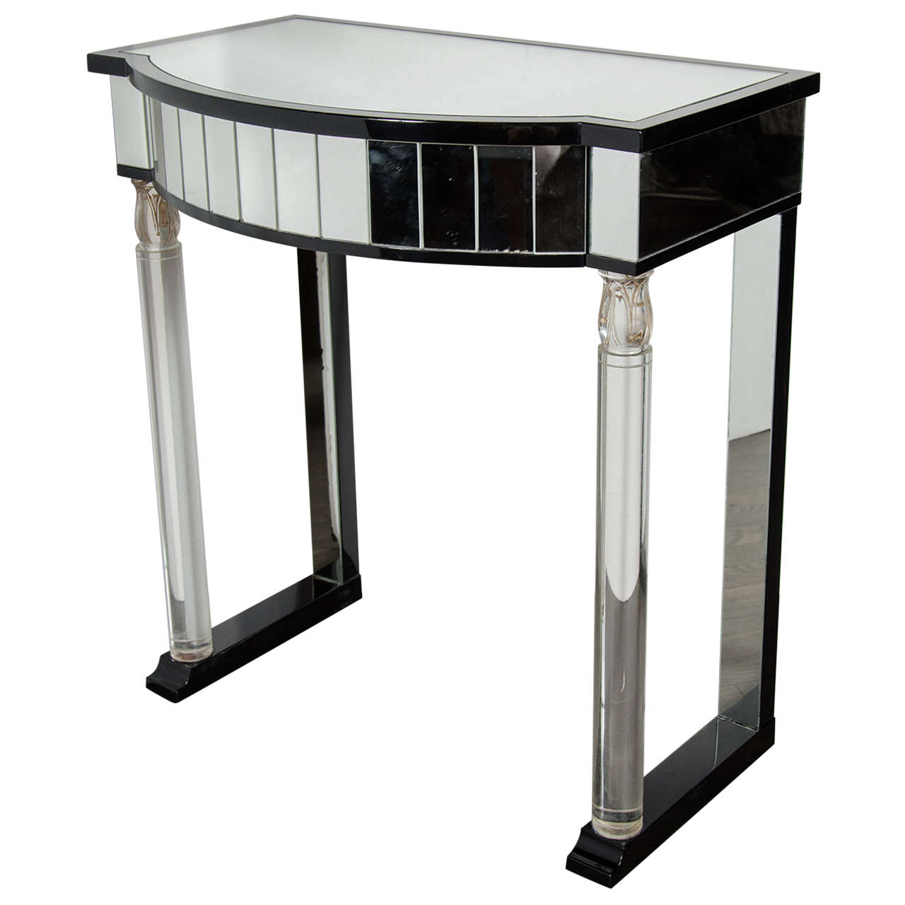 Exquisite Console Table in Ebonized Mahogany, Lucite and Mirror by Grosfeld House