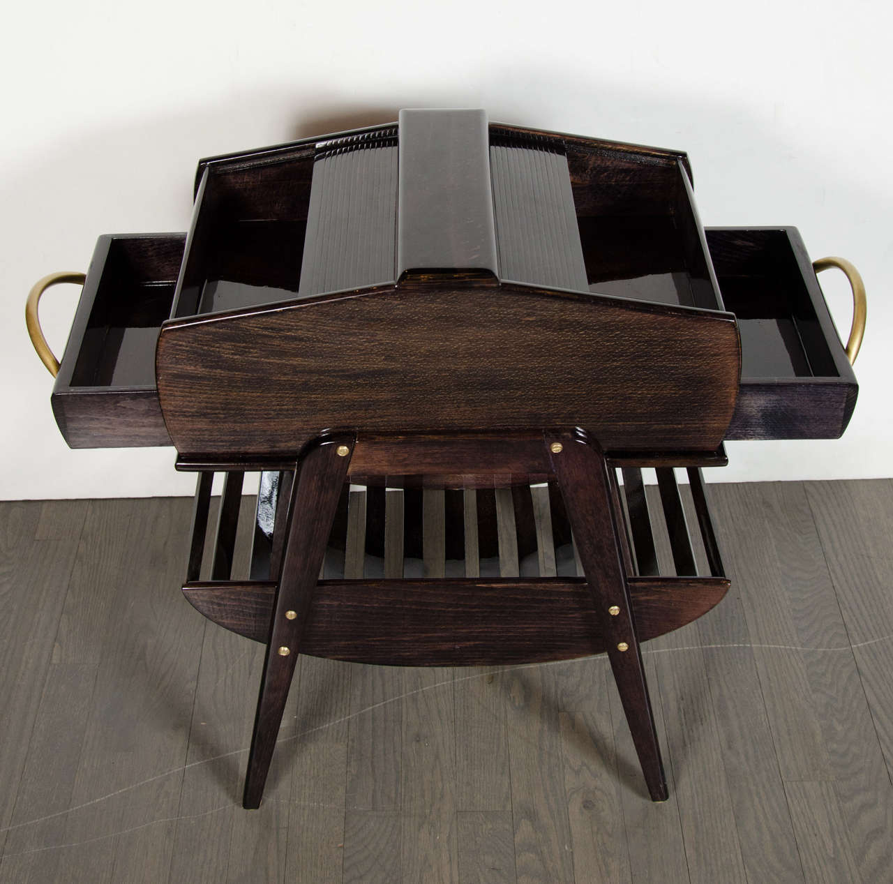 Mid-20th Century Mid-Century Modern Two-Tier Tambour Side Table in Ebonized Walnut