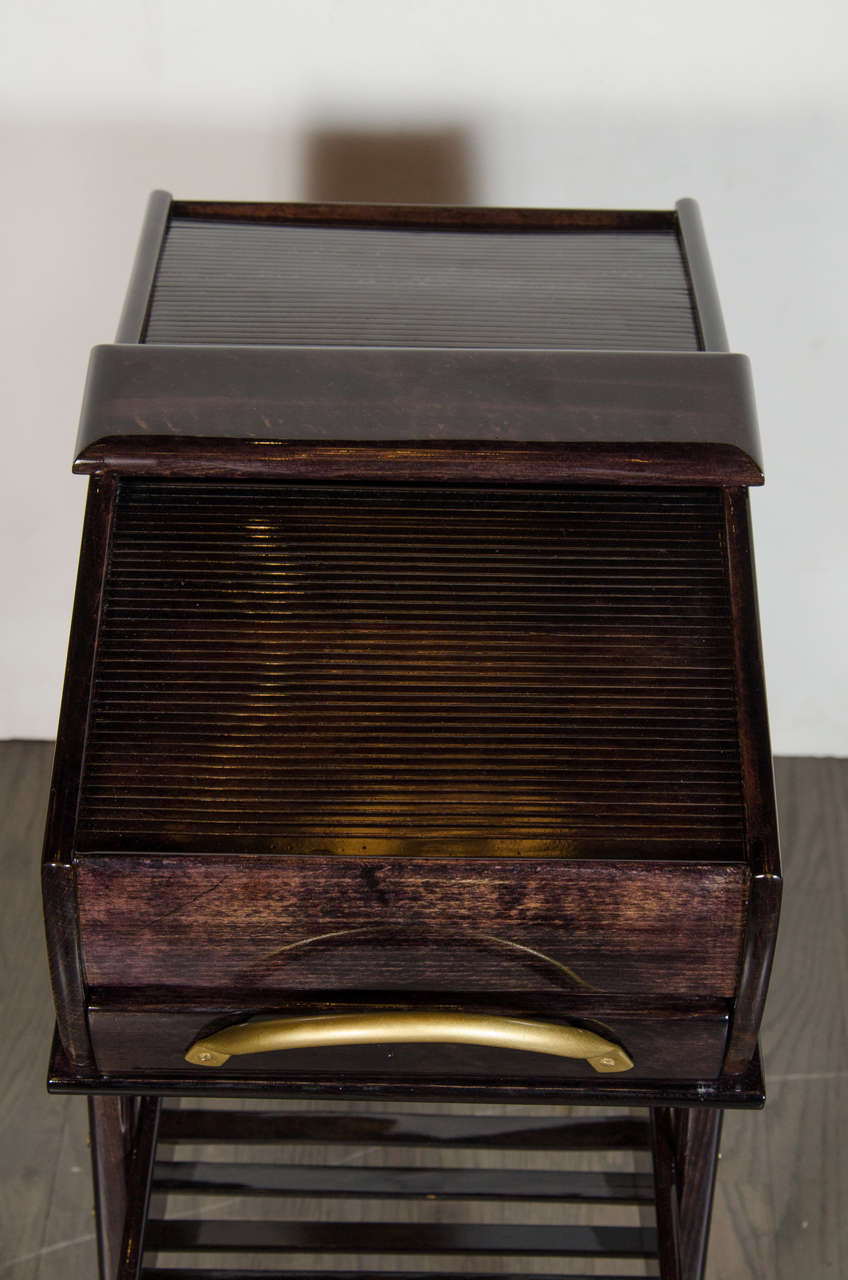 Mid-Century Modern Two-Tier Tambour Side Table in Ebonized Walnut 2