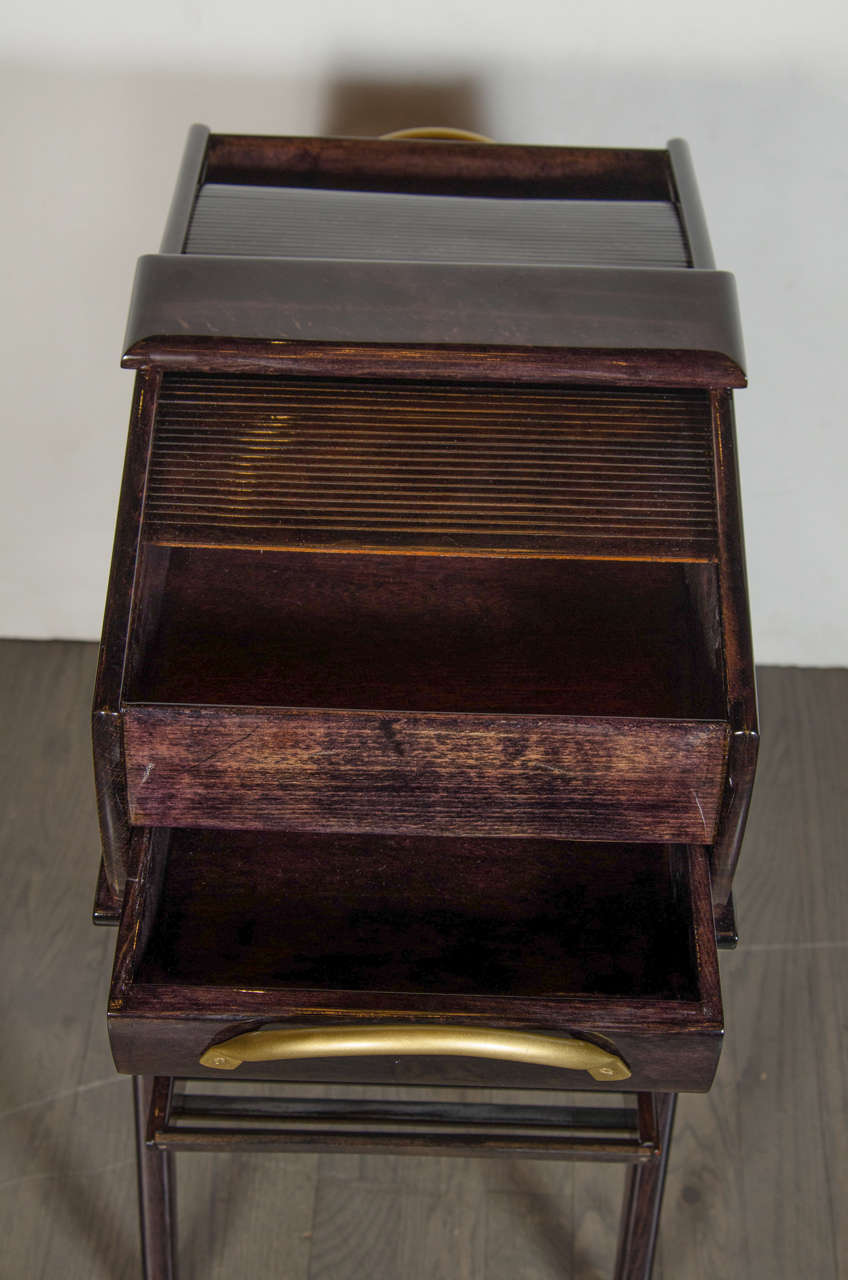 Mid-Century Modern Two-Tier Tambour Side Table in Ebonized Walnut 3