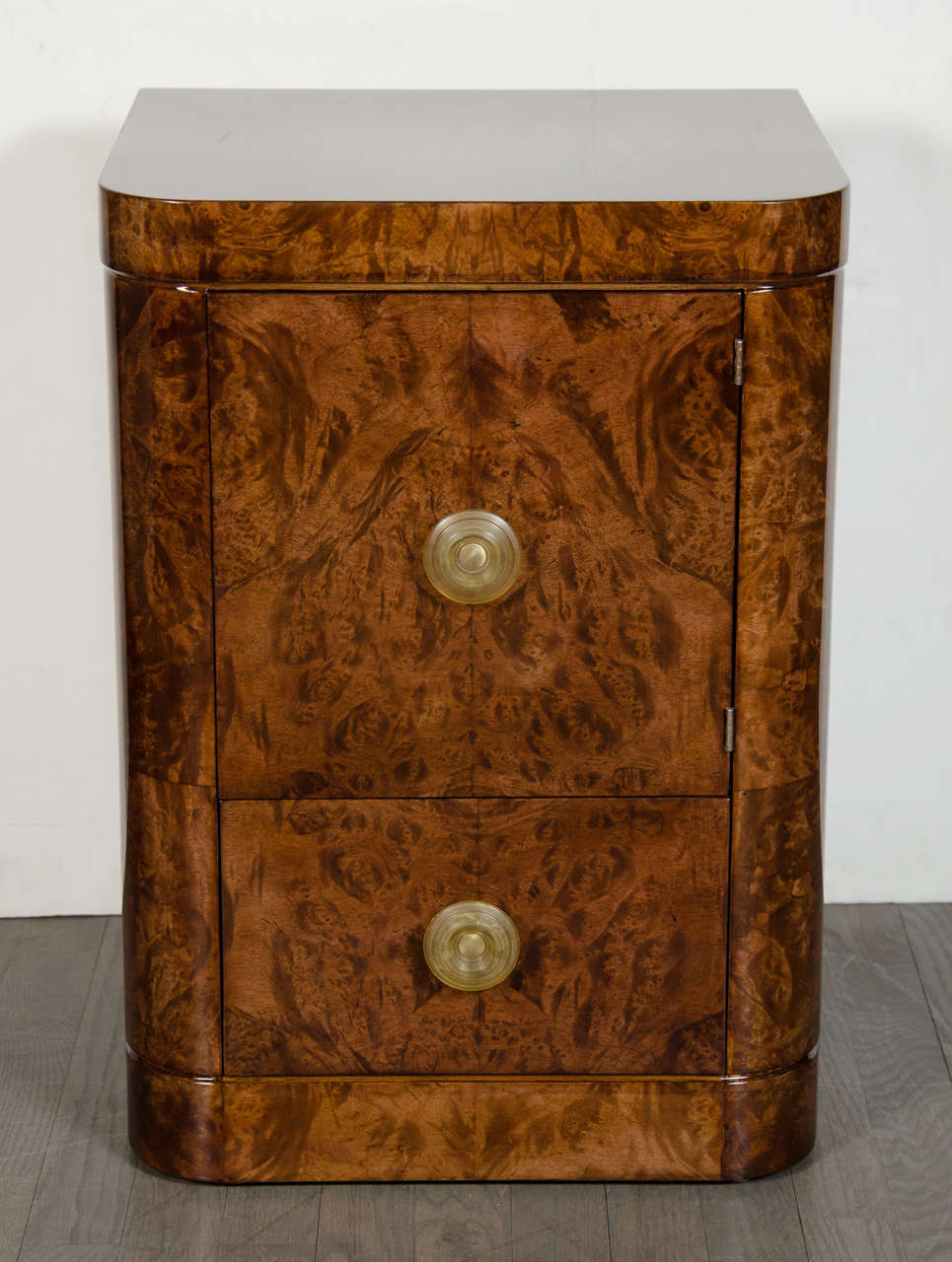 Art Deco Streamlined End Table /Night Stand in Burled & Book Matched Walnut