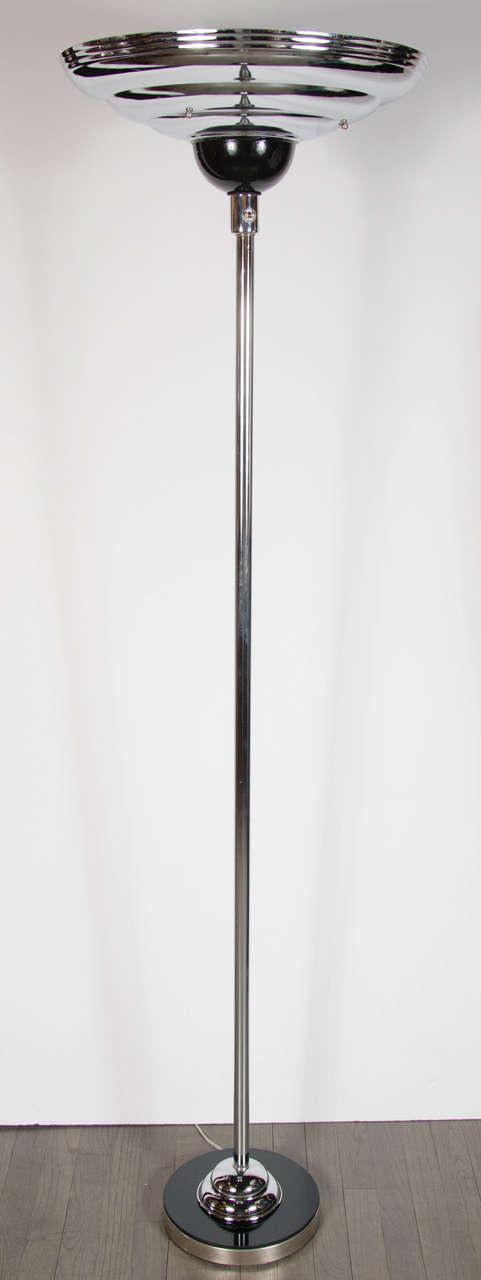 Pair of Machine Age Art Deco Torchieres in Polished Chrome