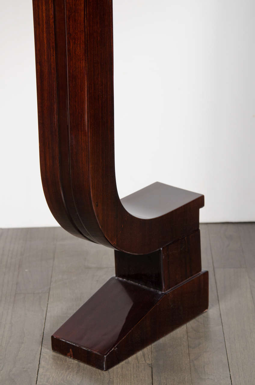 Exquisite Streamlined Art Deco Wall Mounted Console in Mahogany In Excellent Condition In New York, NY