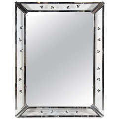 1940s Hollywood Style Shadow Box Mirror with Mirrored Floral Detail