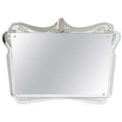 1940's Hollywood Style Mirror with Reverse Etched Detail & Decorative Cartouche
