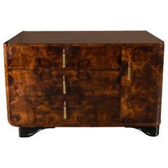 Machine Age Art Deco Book Matched Burled Walnut Chest