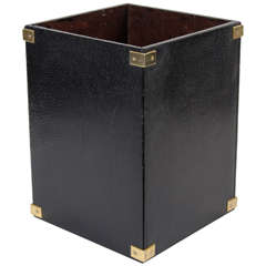 Mid-Century Leather and Brass Modernist Waste Can by Cross