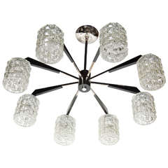 Mid-Century Modernist Eight-Arm Chandelier with Deep Faceted Glass Shades 1