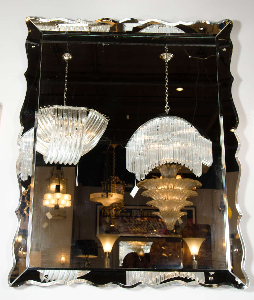 1940's Hollywood Style Scalloped Mirror with Hand Beveled and Chrome Detail