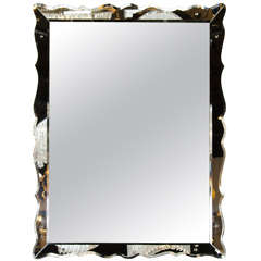 1940's Hollywood Style Scalloped Mirror with Hand Beveled and Chrome Detail