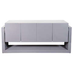 Impressive Mid-Century Modernist Floating Cabinet in Grey Lacquer and Lucite