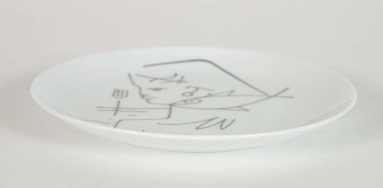 Exquisite Limoge Plate by Jean Cocteau In Excellent Condition In New York, NY