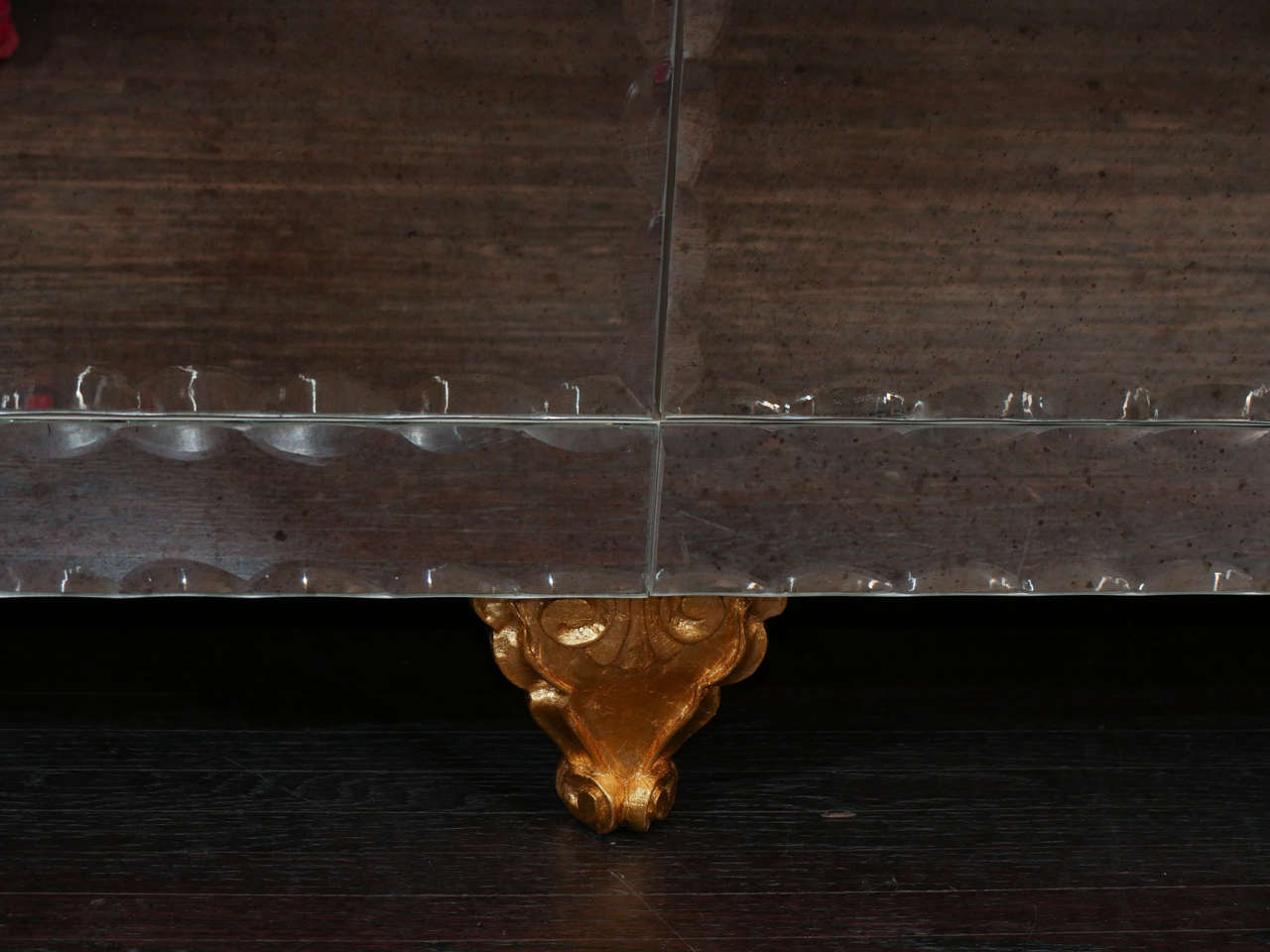 Rococo Revival Custom Mirrored Buffet with Pie Crust Edge & Gold Hand Painted Hardware For Sale