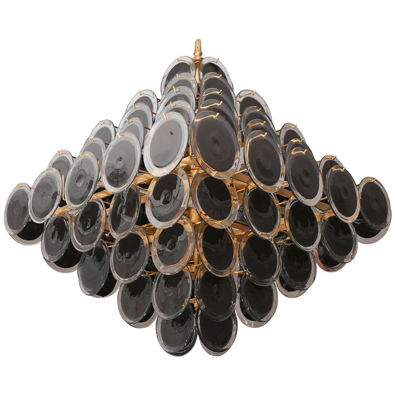 Large Pagoda-Style Black Glass Disc Chandelier