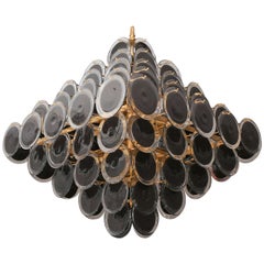 Large Black Murano Glass Disc Chandelier in Double Pyramid Shape