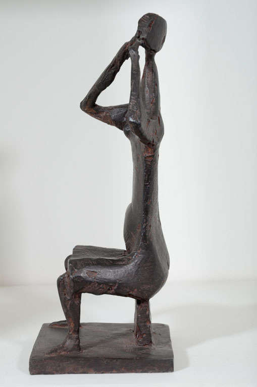 Bronze Female Musician by Henry Cliffe Signed In Good Condition For Sale In New York, NY