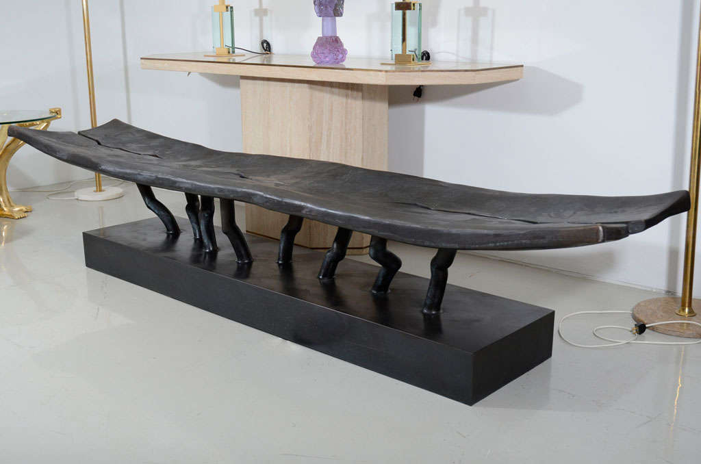 A patinated bronze bench, model # 2736. Signed