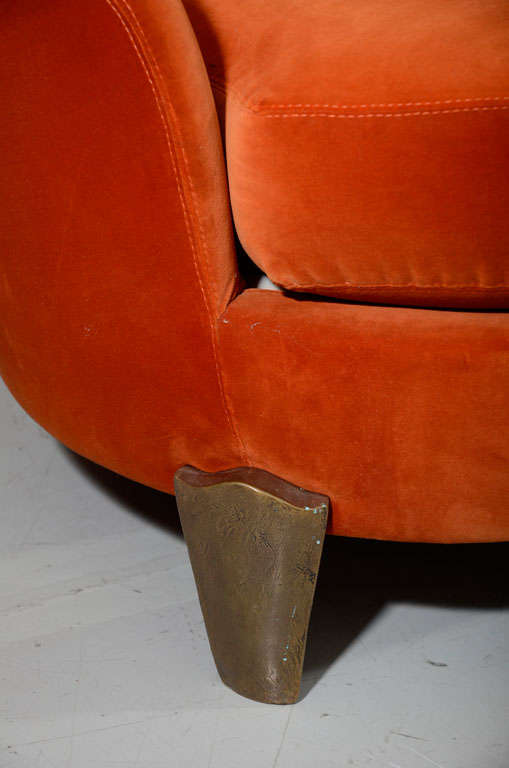 Garouste and Bonetti Velvet Loveseat with Bronze Legs For Sale 1