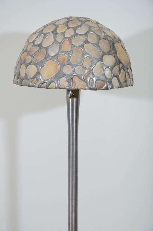 American Aluminum Floor Lamp with Stone and Leaded Domed Shade