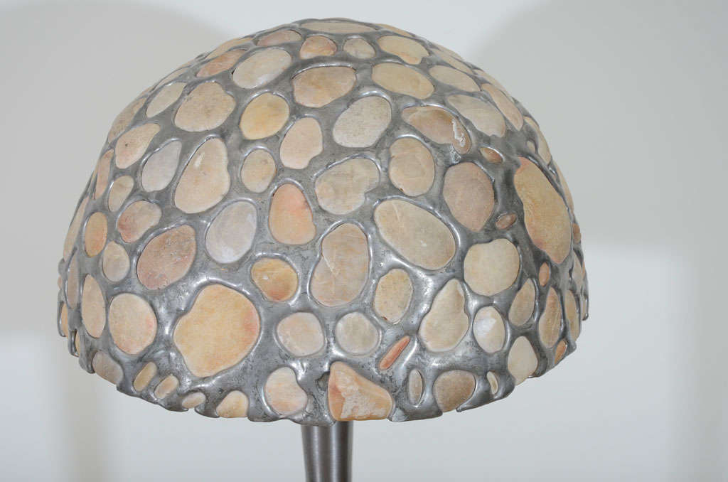 Aluminum Floor Lamp with Stone and Leaded Domed Shade In Excellent Condition In New York, NY