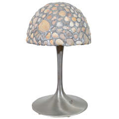 Domed Aluminum Table Lamp with Lead and Stone Shade