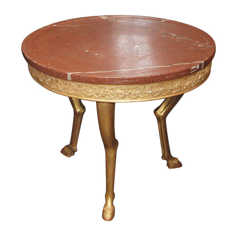 Beautiful Italian giltwood and marble hoof leg table