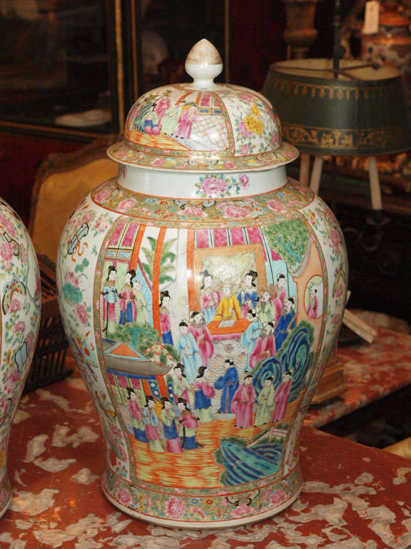 Chinese Pair Of Monumental  Famille Rose Ginger Jars