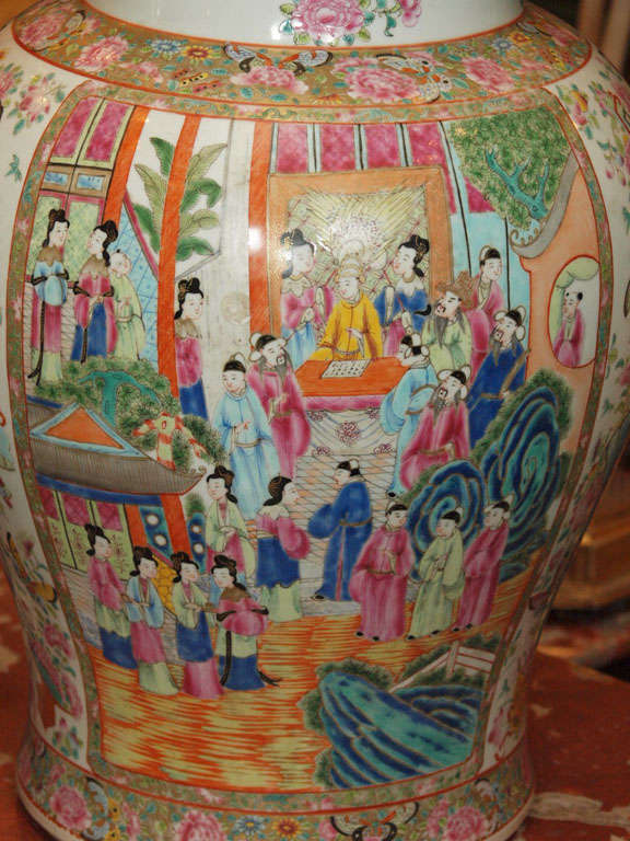 Porcelain Pair Of Monumental  Famille Rose Ginger Jars