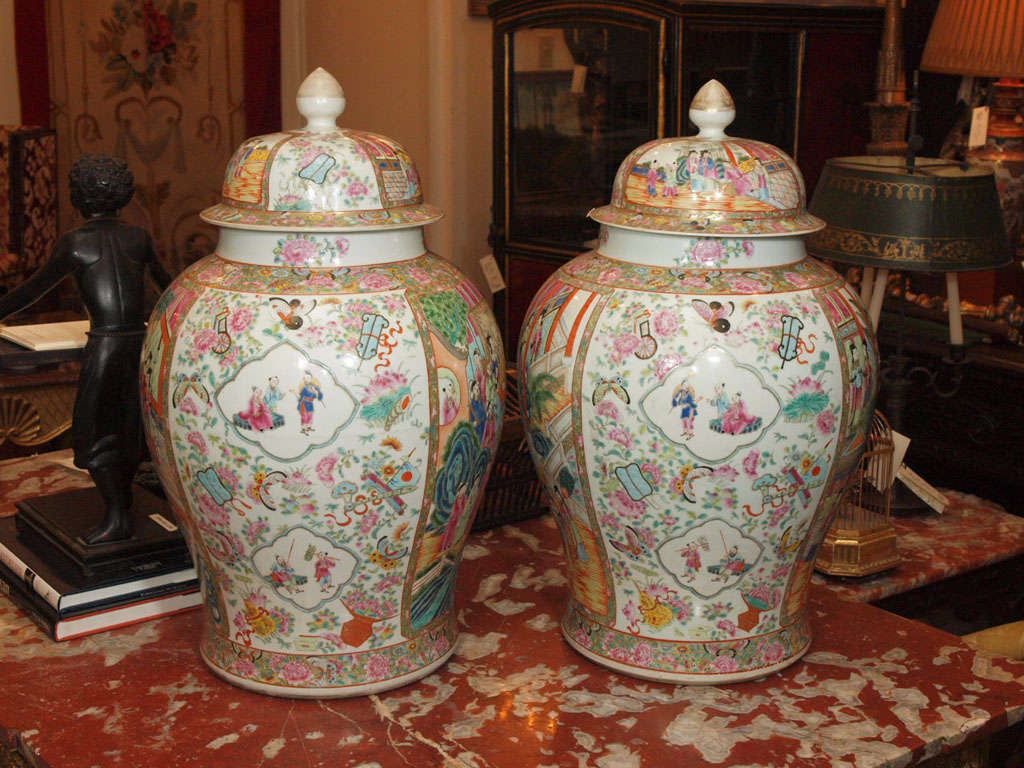 Pair Of Monumental  Famille Rose Ginger Jars 5