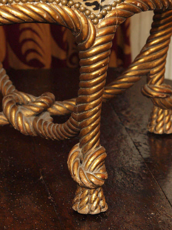 French FRENCH NAPOLEON III GILTWOOD ROPE STOOL For Sale