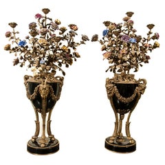 Pair  7 Light Bronze And Porcelain Candleabra