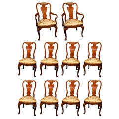 Set Of 10 Queen Ann Style Dining Chairs