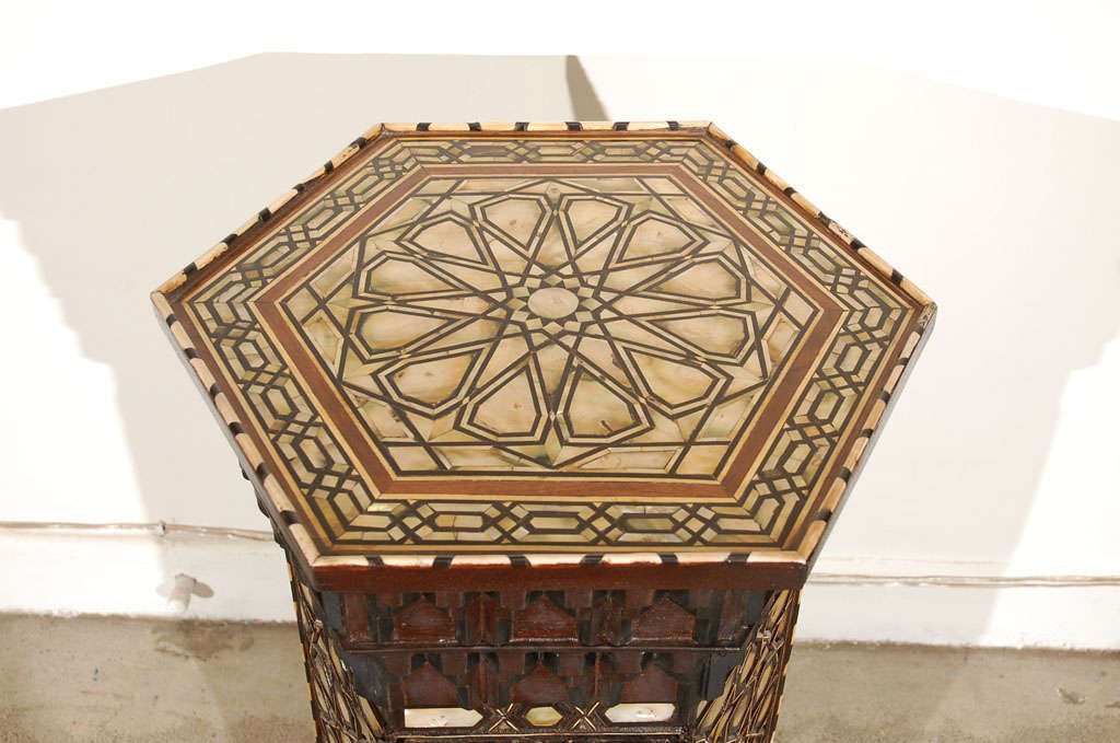 Turkish 19th Century rare pair of  Moorish/ Syrian high  pedestal tables