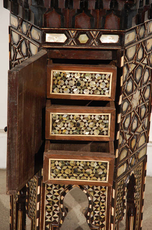 19th Century rare pair of  Moorish/ Syrian high  pedestal tables 1