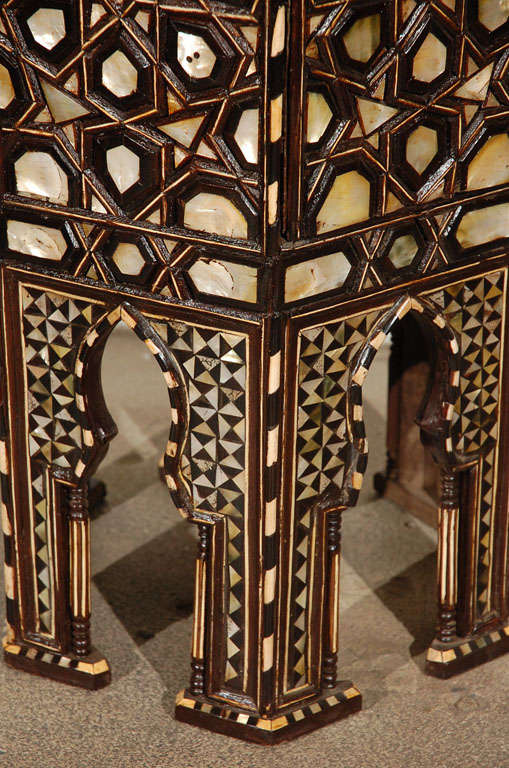 19th Century rare pair of  Moorish/ Syrian high  pedestal tables 2