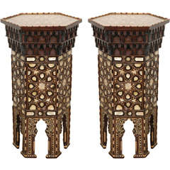 19th Century rare pair of Moorish/ Syrian high pedestal tables