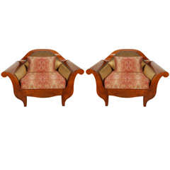 Vintage Pair of oversized Art Deco Style Club Armchairs