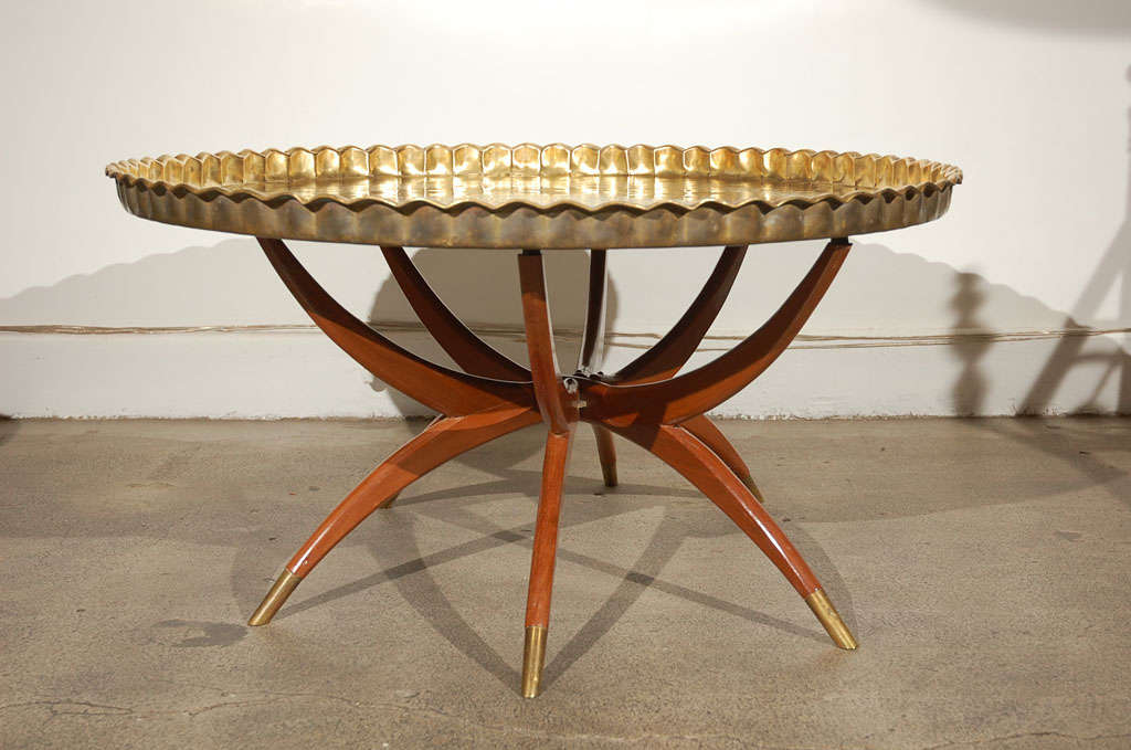 Mid-Century Modern Moroccan Brass Tray Table 36