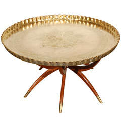 Vintage Moroccan Brass Tray Table 36" D