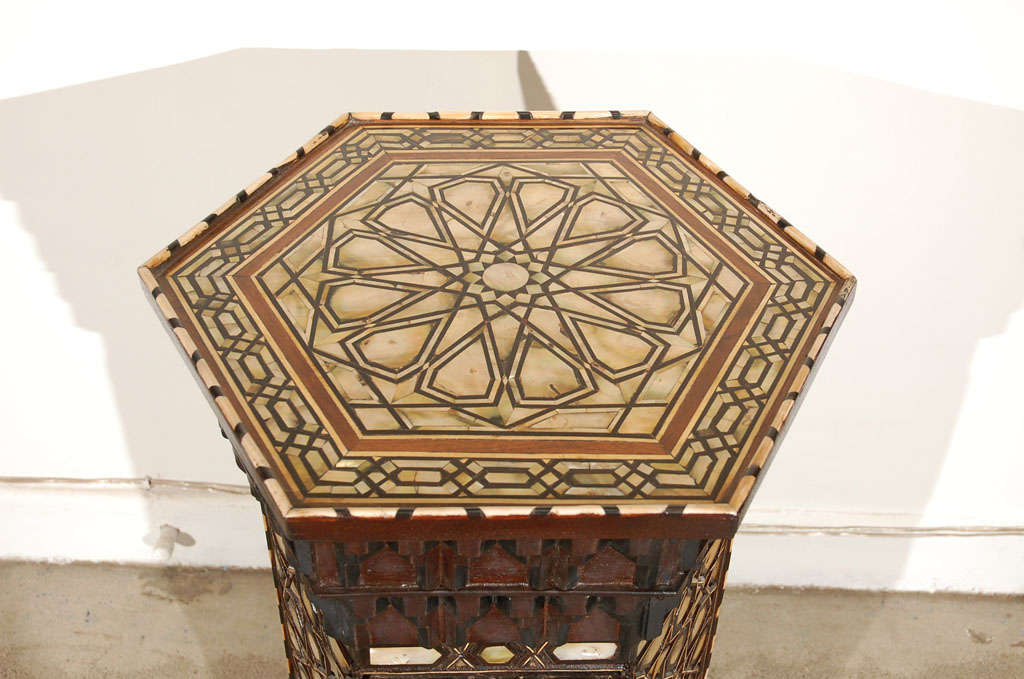 19th Century rare pair of Moorish/ Syrian high pedestal tables at 1stDibs