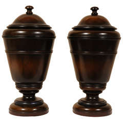 Pair of  Mantle or Sideboard Mahogany Urns
