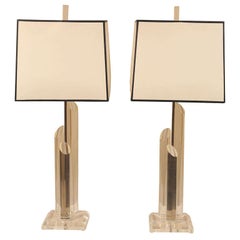 Pair of Lucite 3 Post Table Lamps
