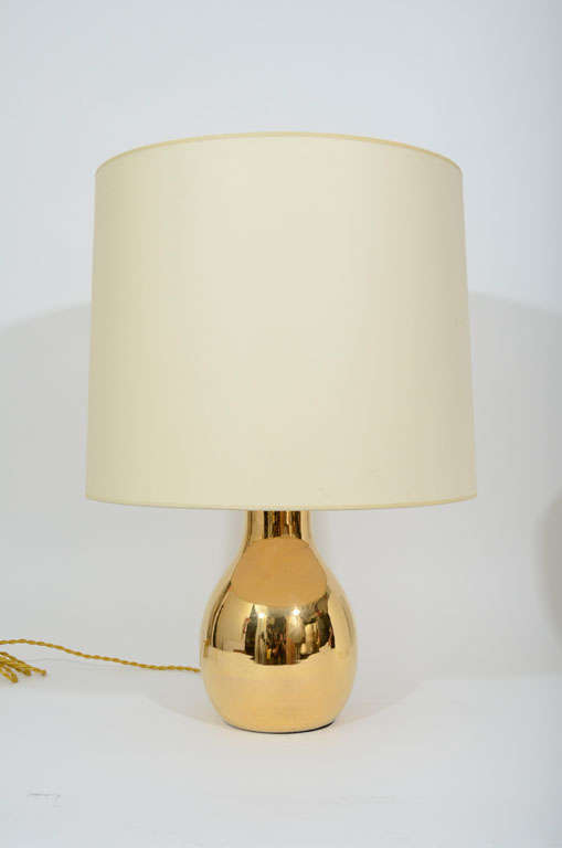 Ceramic Smooth and Ribbed Gold-Glazed Pottery Lamp