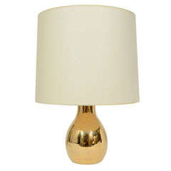 Smooth and Ribbed Gold-Glazed Pottery Lamp