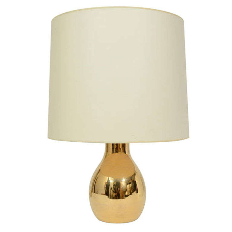 Smooth and Ribbed Gold-Glazed Pottery Lamp