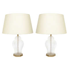 Pair of Octagonal Glass and Brass Lamps