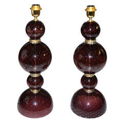 Pair of Table Lamps in Murano Glass Signed "Toso"