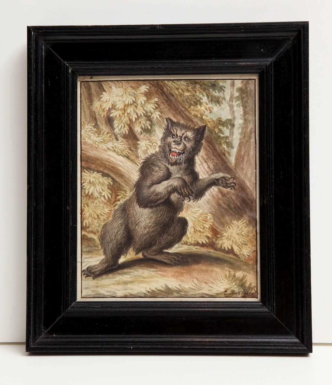 Continental School
circa 1800
 
Growling Bear
 
watercolor over traces of graphite on wove paper in an ebonized frame
signed E. Hartman..