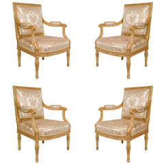 Set of 4 Antique French Louis XVI Gilt Wood Armchairs, ca.1870.