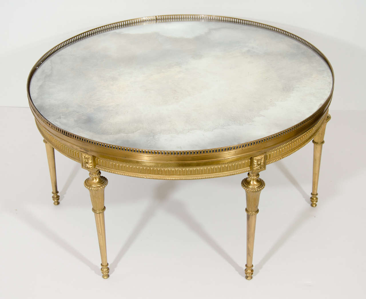 Bronzed Antique French Louis XVI Style Gilt Bronze Mirror Top Coffee Table Circa 2000